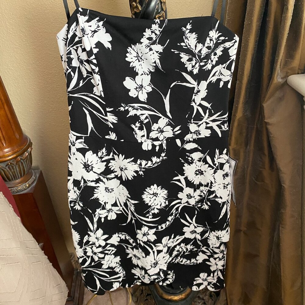 B.Darlin Black Floral Asymmetrical Dress Size 13/14 [NWT]